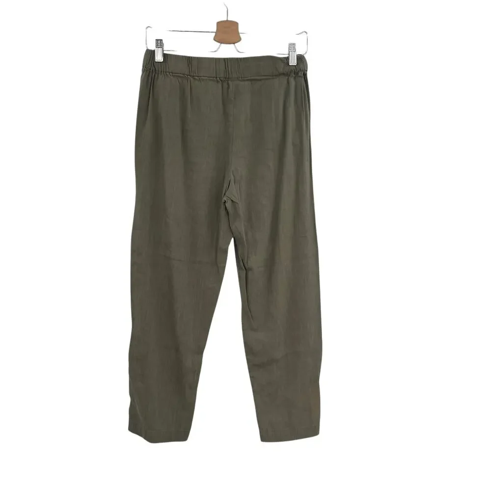 Aritzia Babaton Day Linen Pants Drawstring Ankle Beige Brown‎ Khaki Size Medium